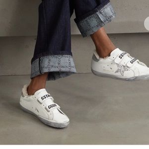 Golden Goose Old School shearling-lined distressed glittered leather sneakers